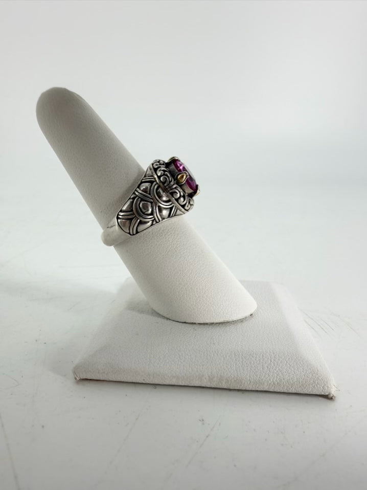 ROBERT MANSE  STERLING SILVER & 18K Pink Topaz Look Bali Style Round Ring