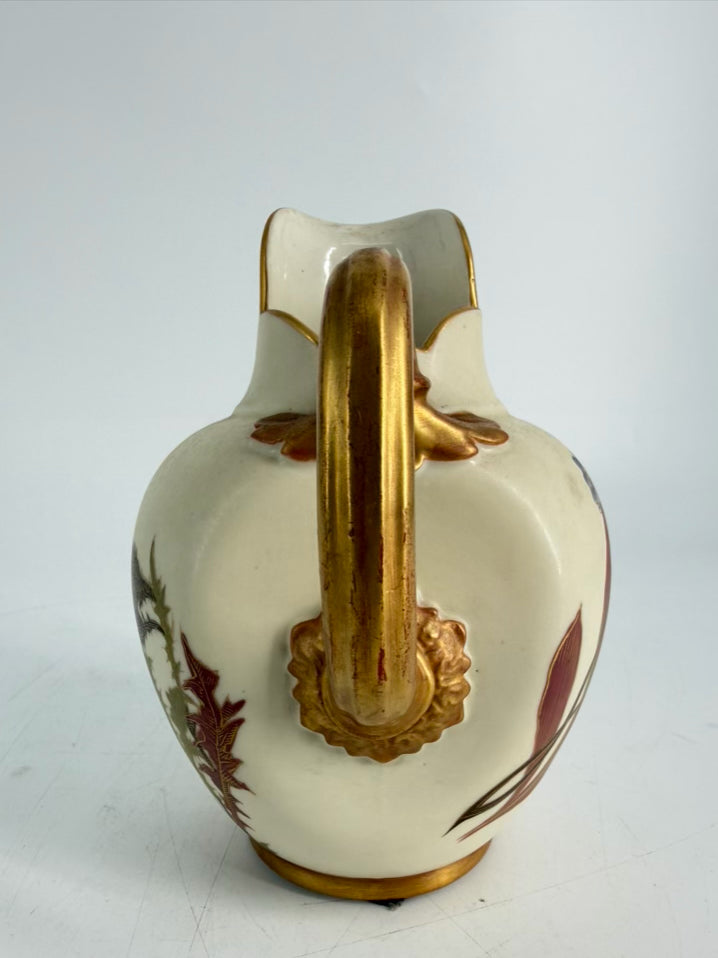 ROYAL WORCESTER Cream, Pink & Green Flatback Pitcher