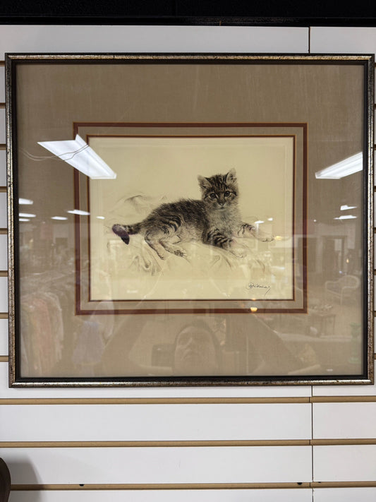 KURT MEYER EBERHARDT Cat Etching in Brushed Gold Frame