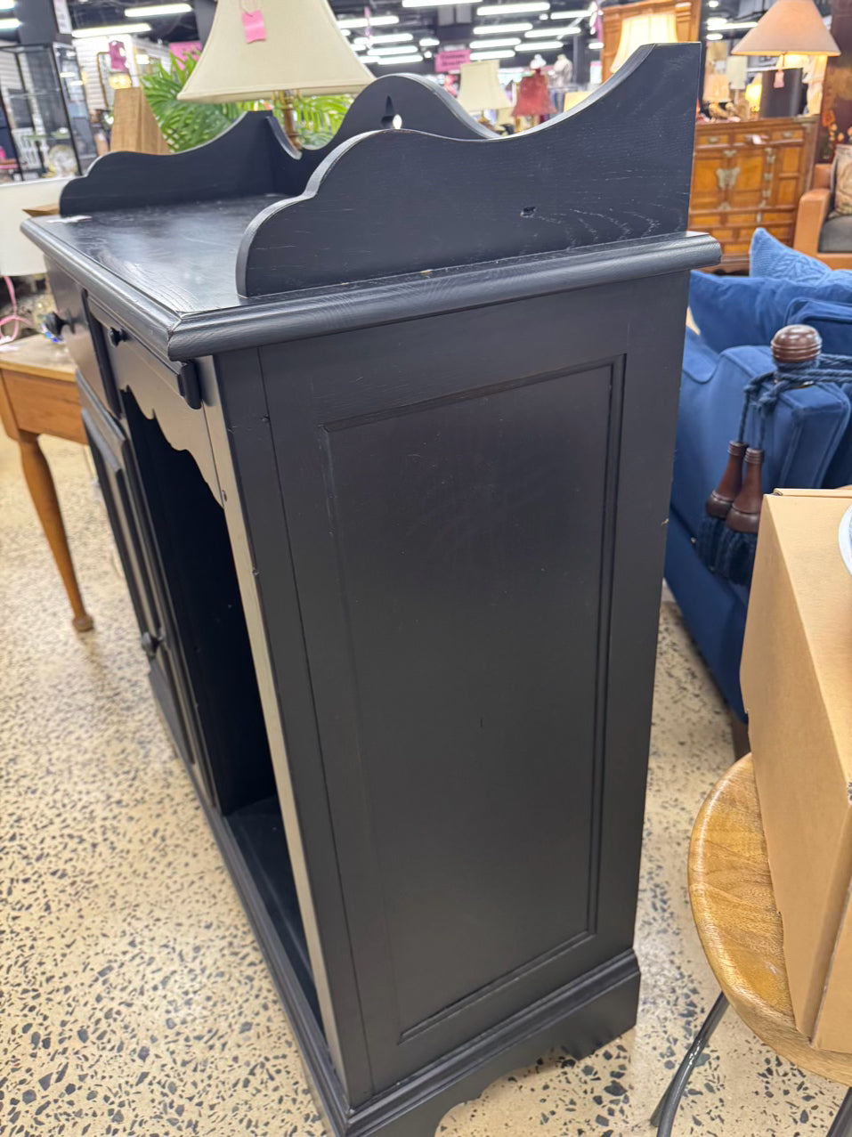 LAURA ASHLEY HOME Black Wood Cabinet w/ Wine Rack