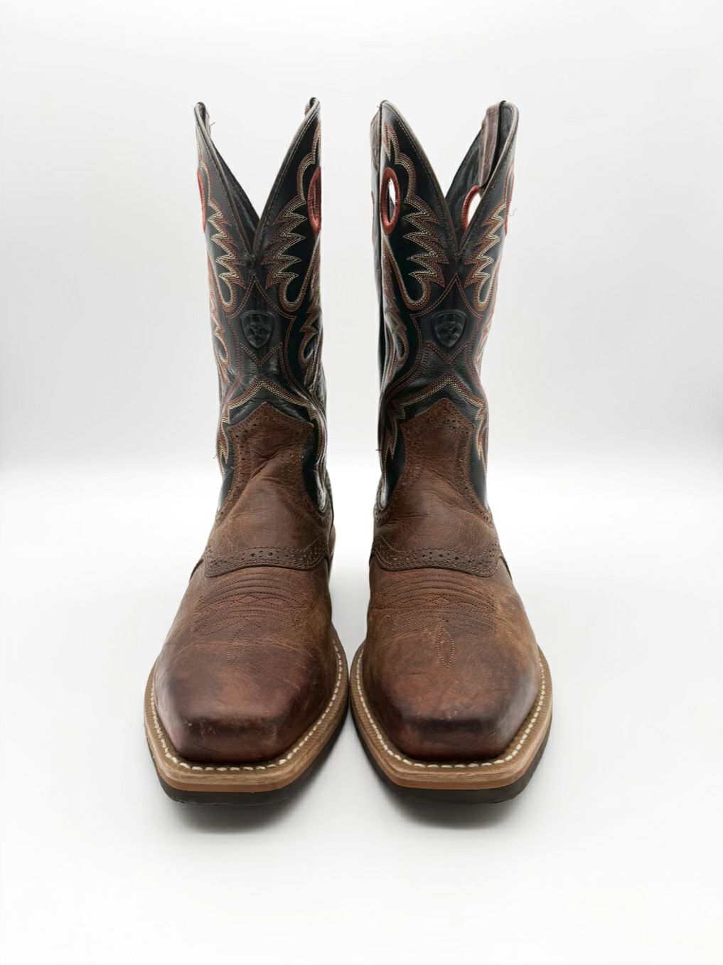 ARIAT MENS Size 9 Black, Brown & Rust Leather Cowboy Boots