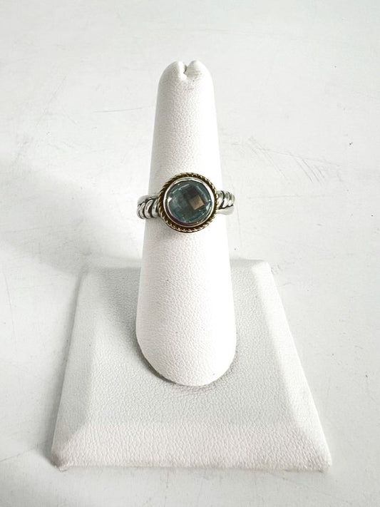 ATR Sterling Silver Blue Stone 24K Gold Cable Design Ring