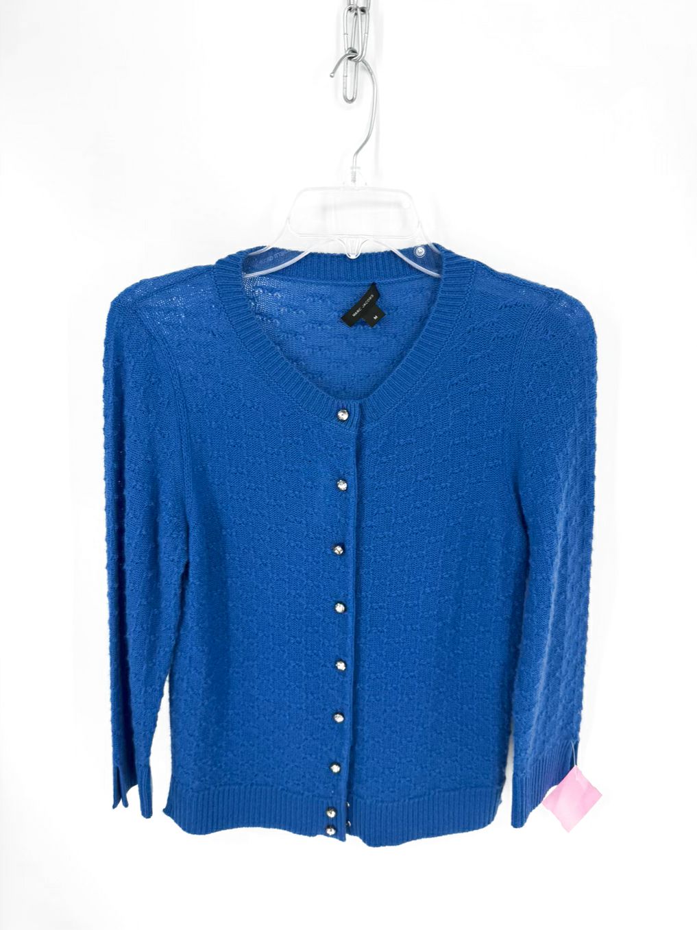 MARC JACOBS Wmn's Size M Blue Cashmere Rhinestone Detail Cardigan