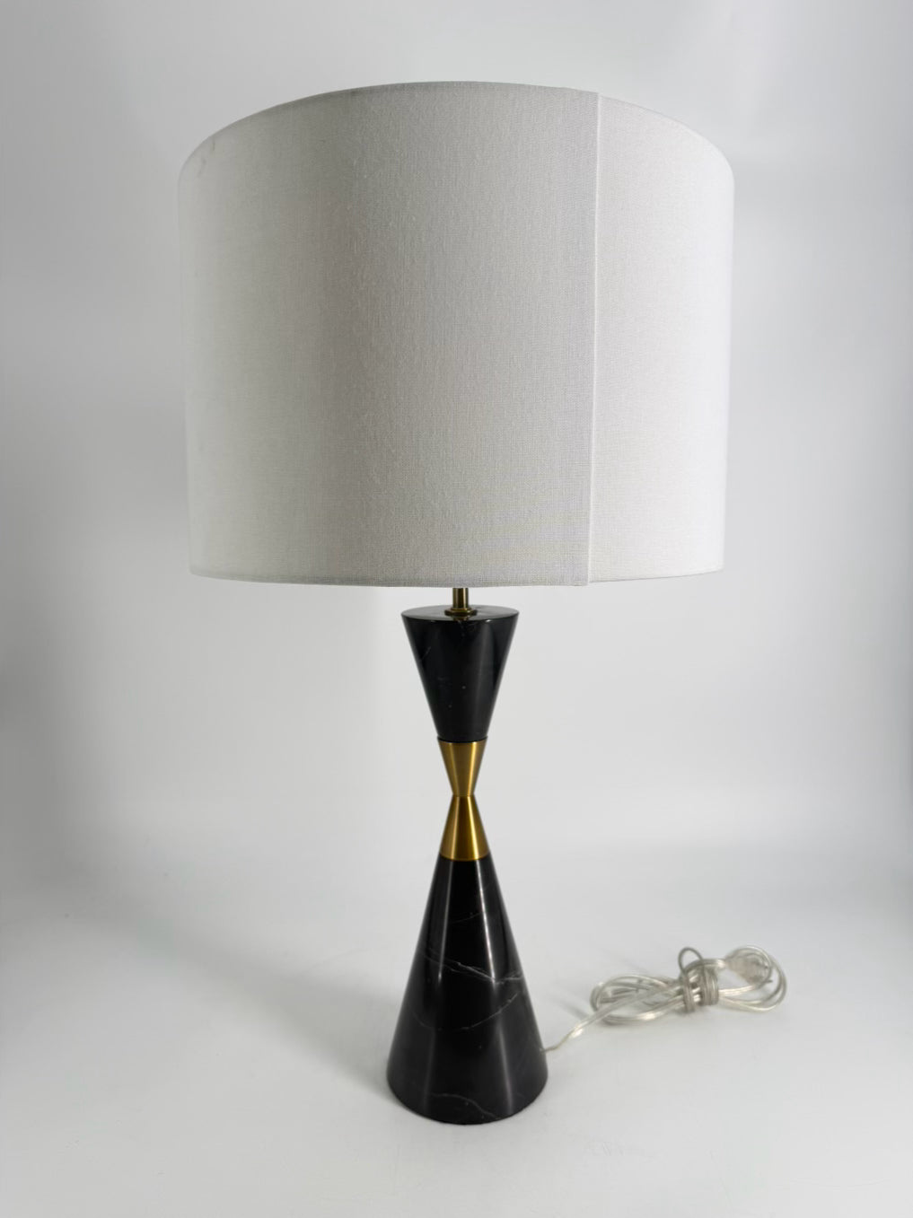Black & Gold Marble & Brass Lamp w/ White Shade