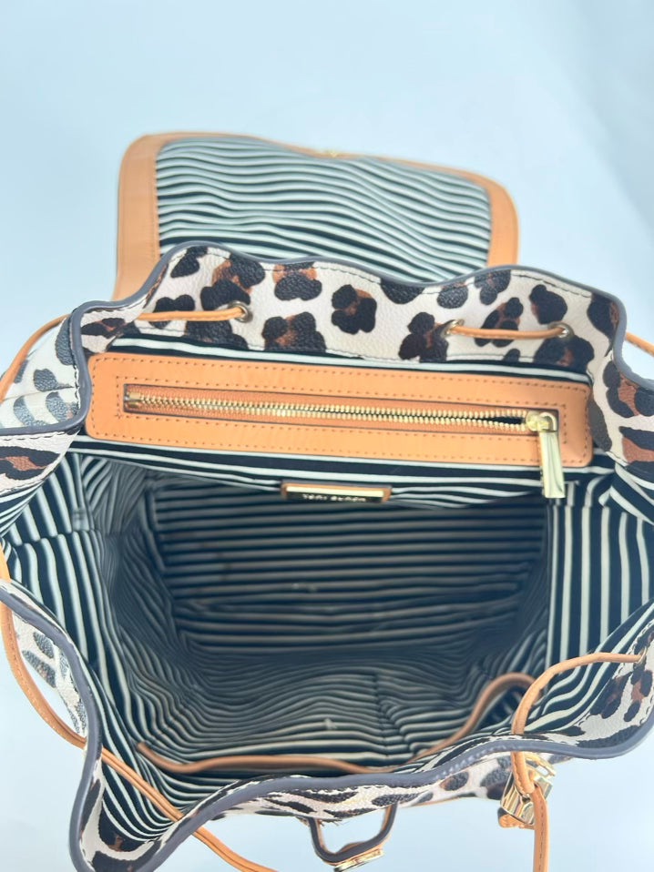 TORY BURCH White & Brown Animal Print Leather Backpack