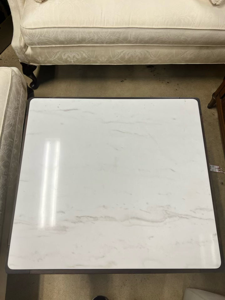 Brown & White Wood & Stone End Table