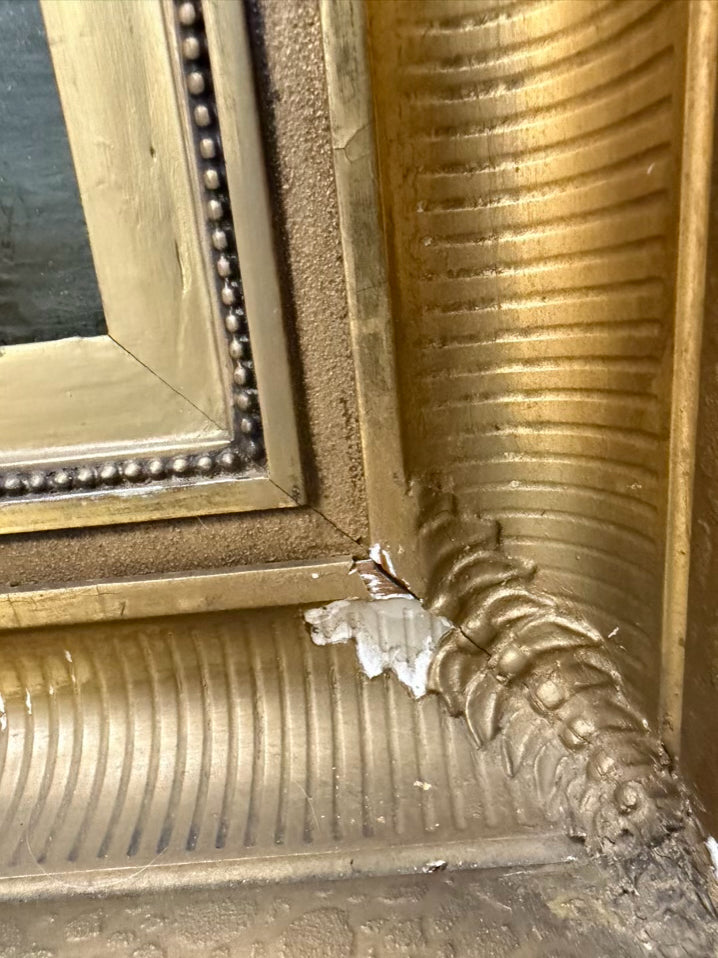 Old River Landscape Painting in Gold Wood Frame