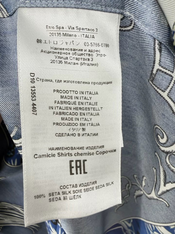 ETRO Size 44 Blue Silk Print Blouse