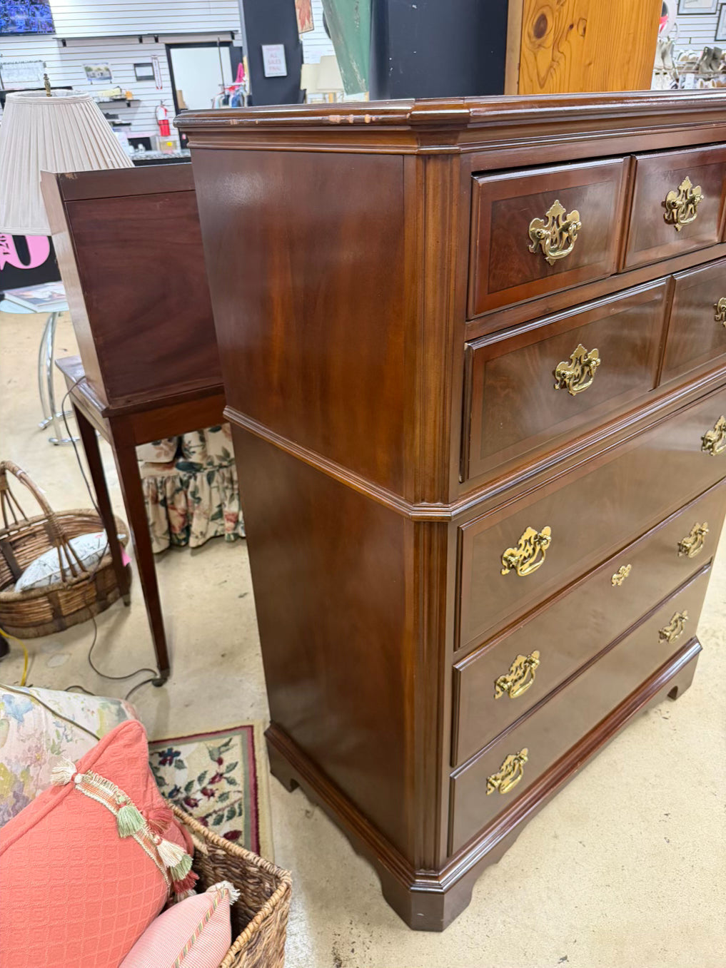 DREXEL Dark Mahogany Chippendale 5 Drawer Chest