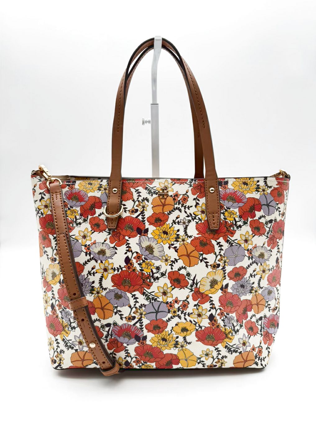 TORY BURCH Kerrington Blossom Ditsy Red & Purple Saffiano Leather Floral Purse