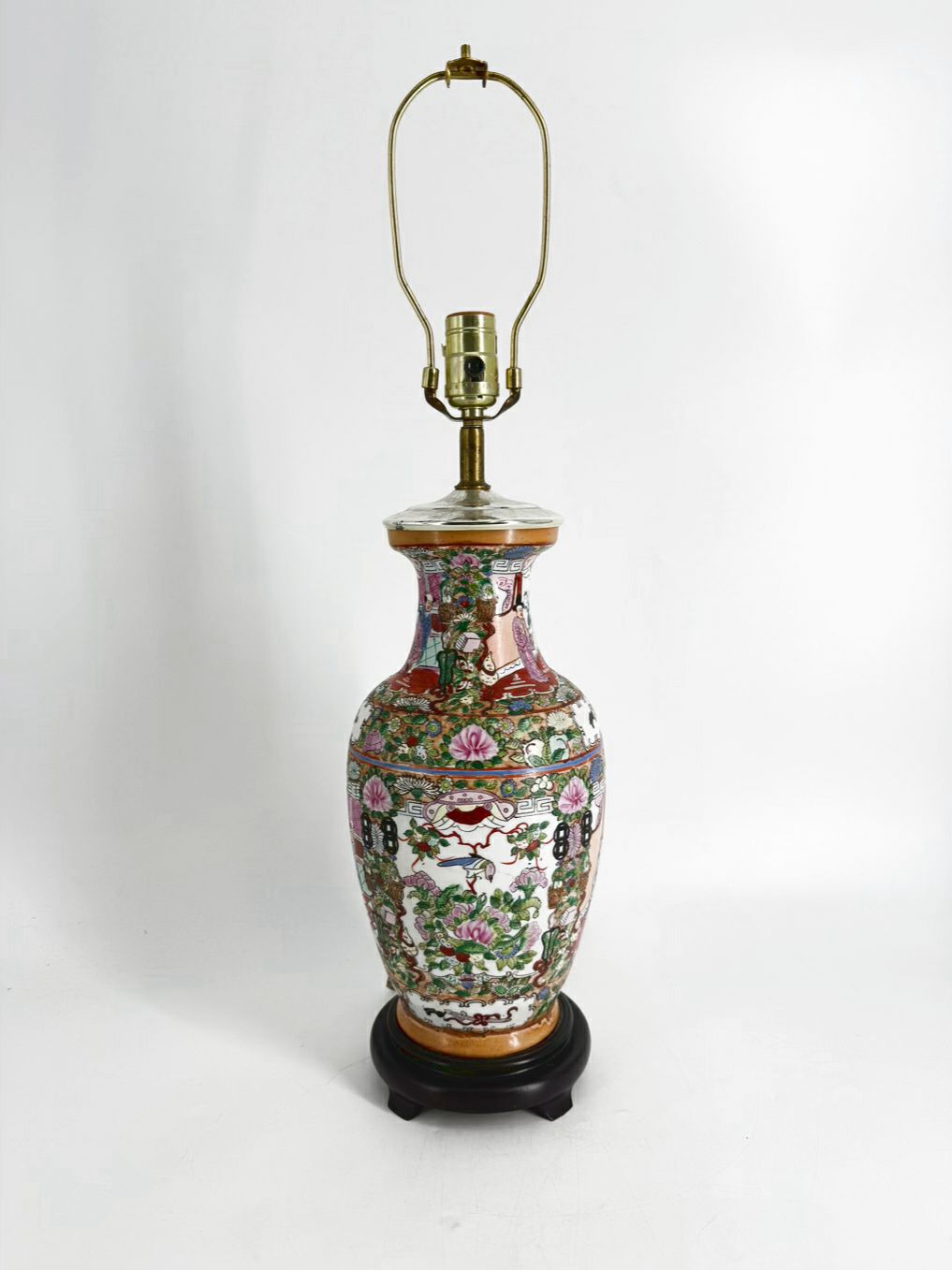 Pink, White & Green Porcelain Famille Rose Lamp