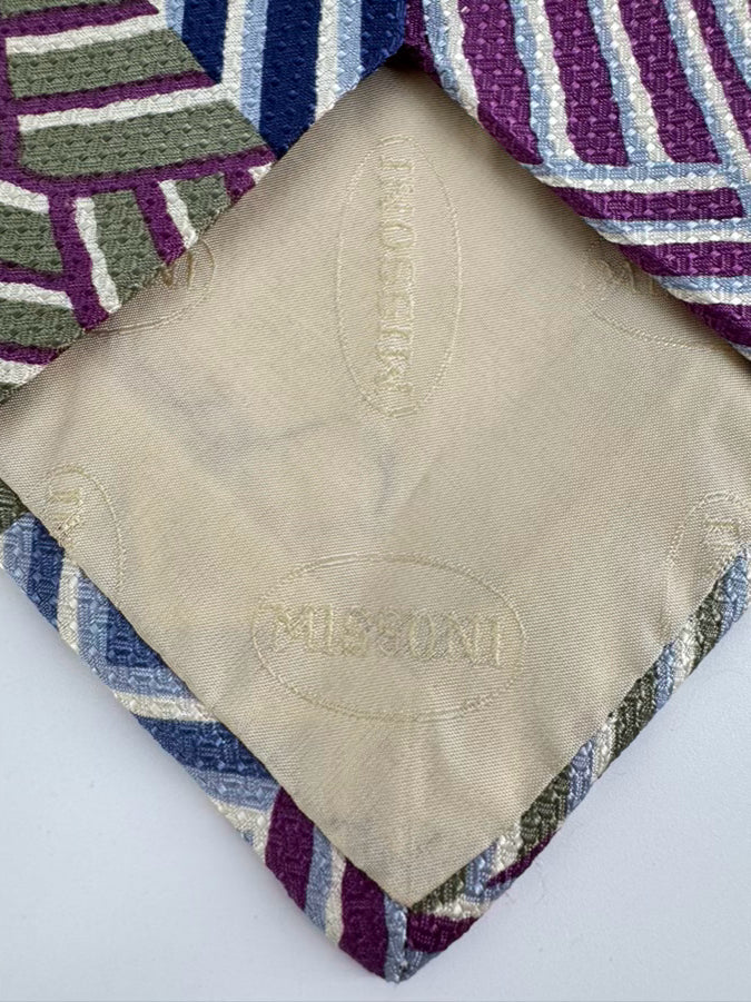 MISSONI Purple, Blue & Green Stripe Silk Tie