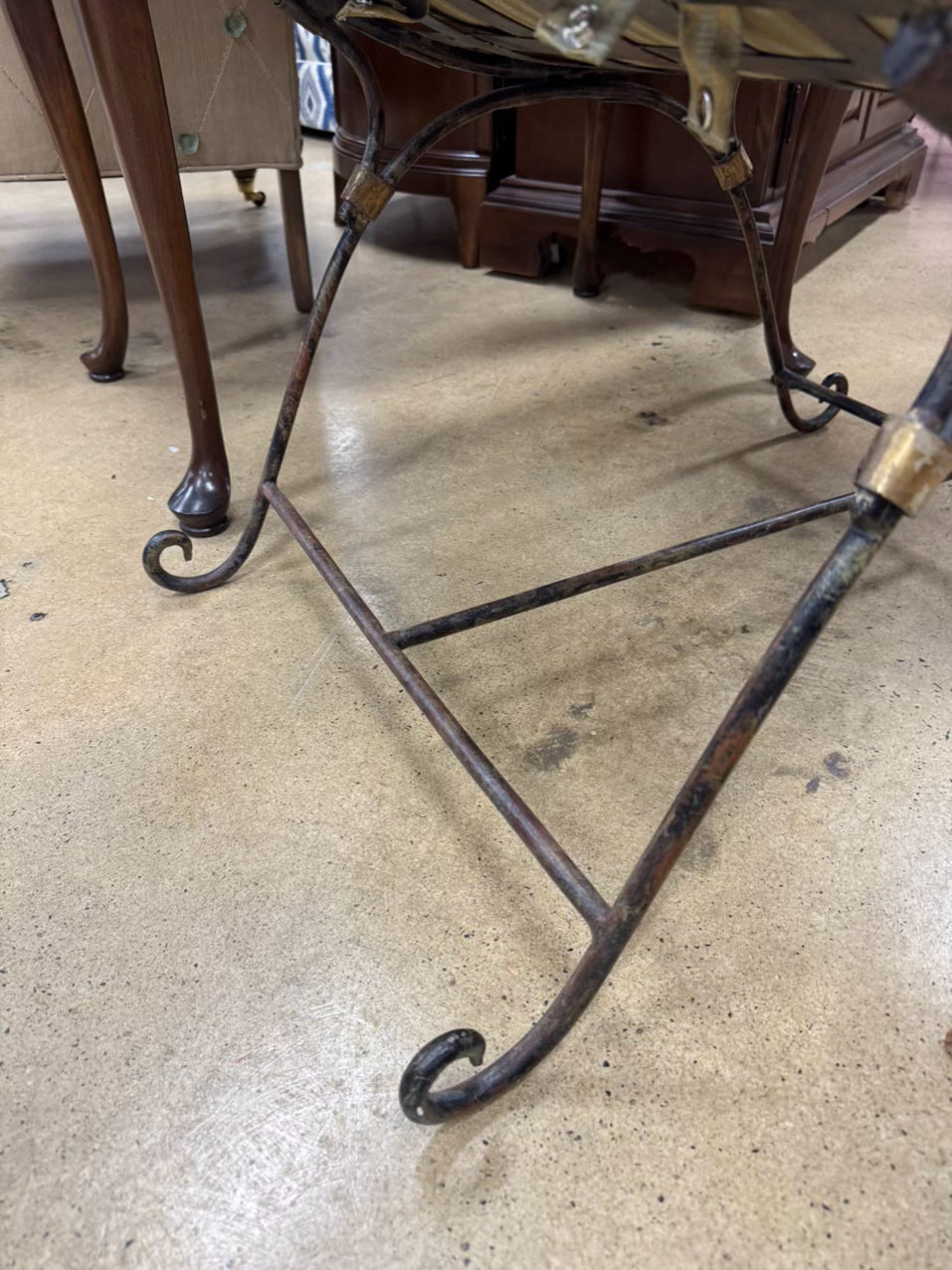 Metal Brushed Gold & Green Stripe Cushion Stool