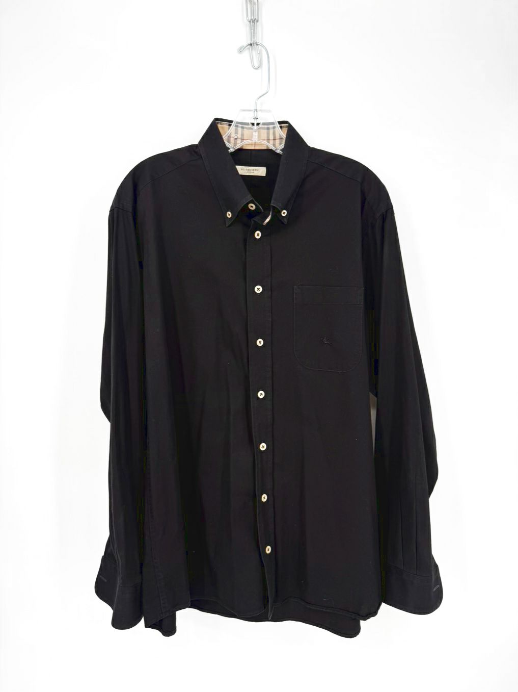 BURBERRY Nova Check Accents Size Men's L Black Long Sleeve Shirt