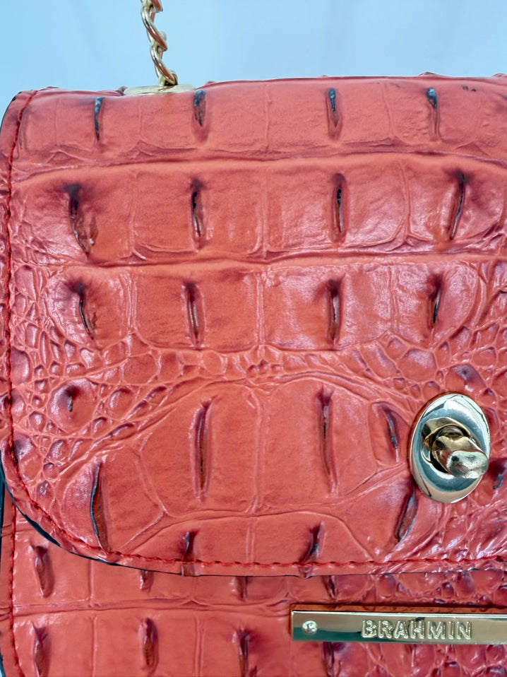 BRAHMIN Orange Leather Embossed Crossbody Bag
