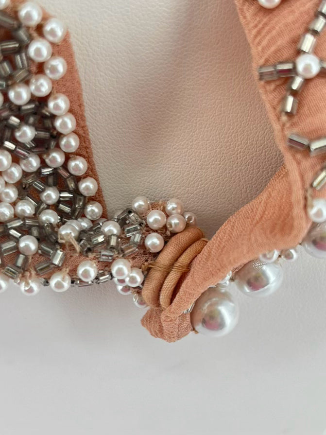 MIGNONNE GAVIGAN Tan Collar Necklace W/ Intricate Beadwork Design