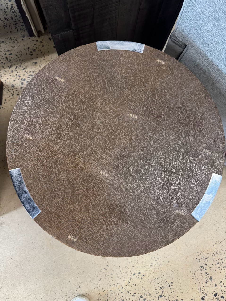 JULIAN CHICHESTER Brown & Silver Faux Shagreen 3-Tier Round Side Table