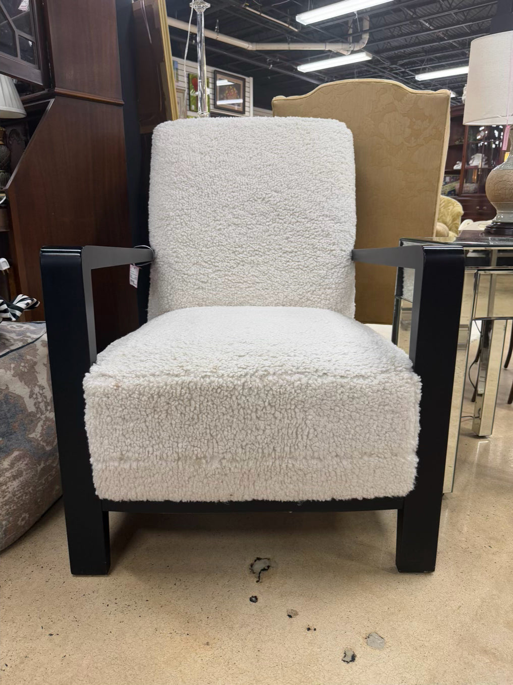 Ivory & Black Wood Faux Fur Chair