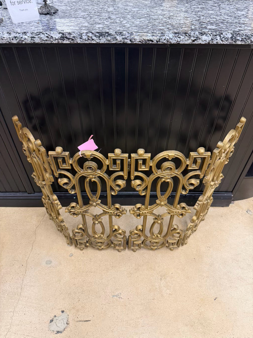 Tri Fold Neo Classical Gold Metal Fireplace Screen