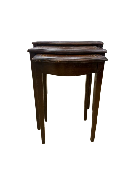 Dark Wood & Leather Nesting Tables Set of 3