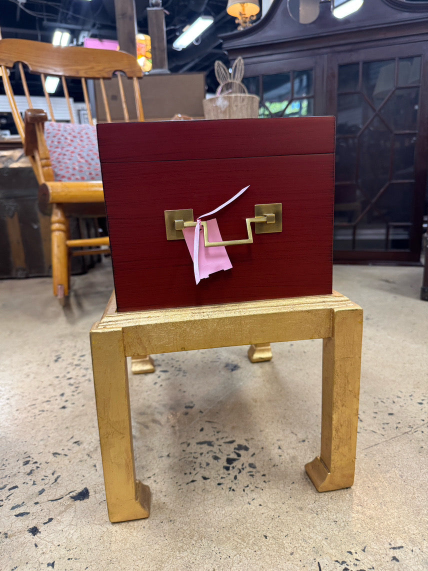 Red Box w/ Brass Mounts on Gold Stand