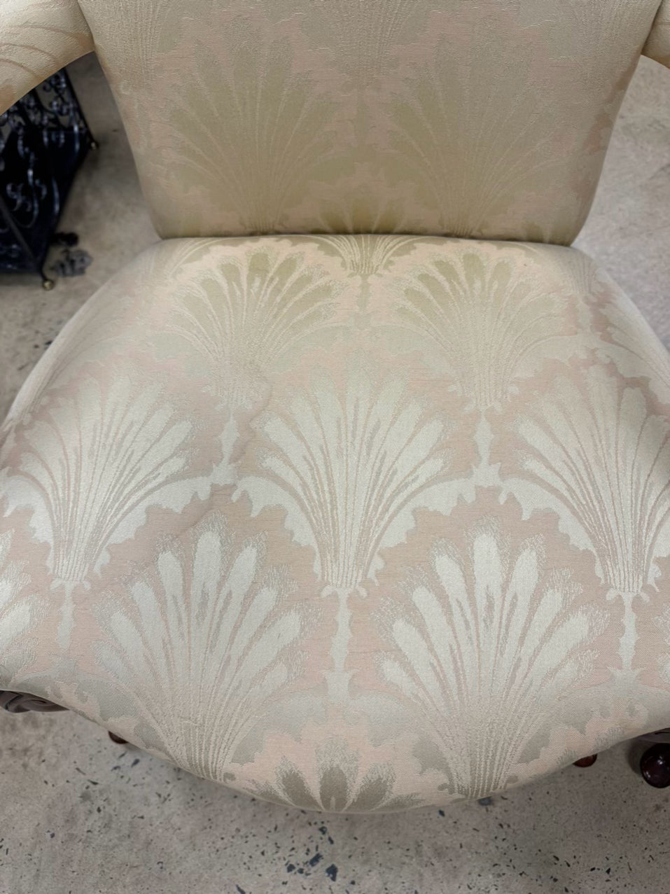 CENTURY Yellow Damask Upholstered Wood Queen Ann Pair of Chairs