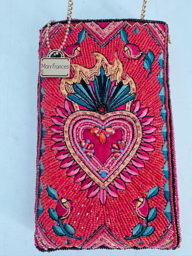 MARY FRANCES Pink & Blue Heart Beaded Evening Bag