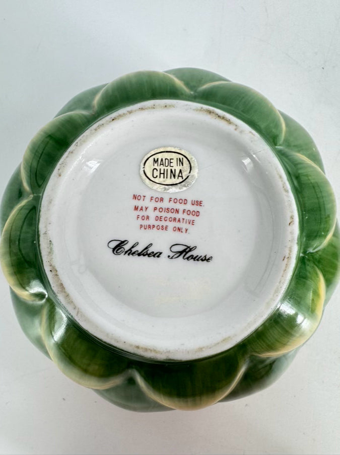 CHELSEA HOUSE Green & Yellow Porcelain Artichoke w/ Bird Box