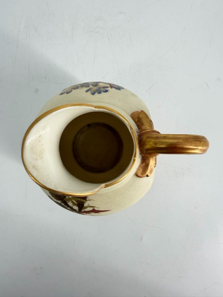 ROYAL WORCESTER Cream, Pink & Green Flatback Pitcher