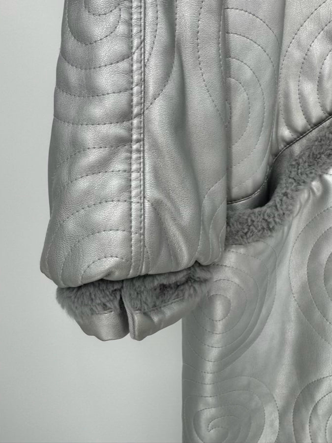 HOUSE OF SUNNY Size 6 Silver Swirl Fleece-Lined Coat