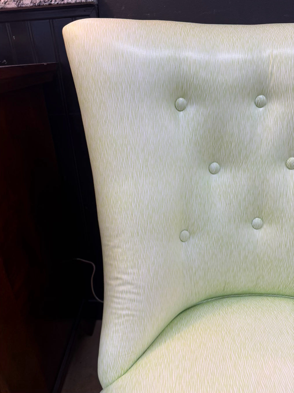 VINTAGE Green & White Stripe Chair w/ Ruffled Skirt
