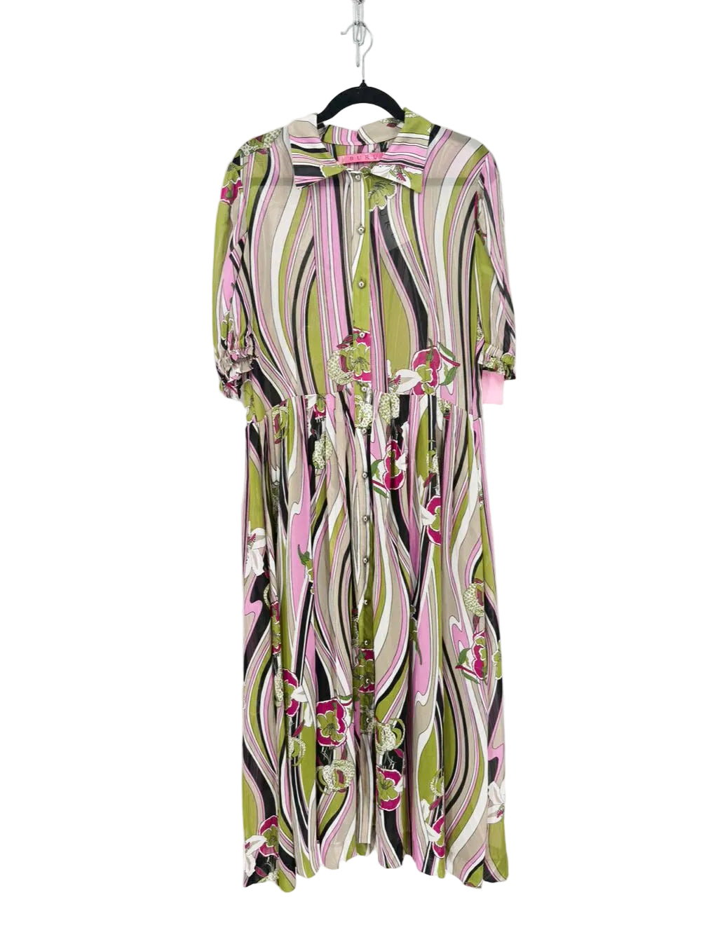 BURU Size XL Green & Pink Floral Maxi-Dress NWT