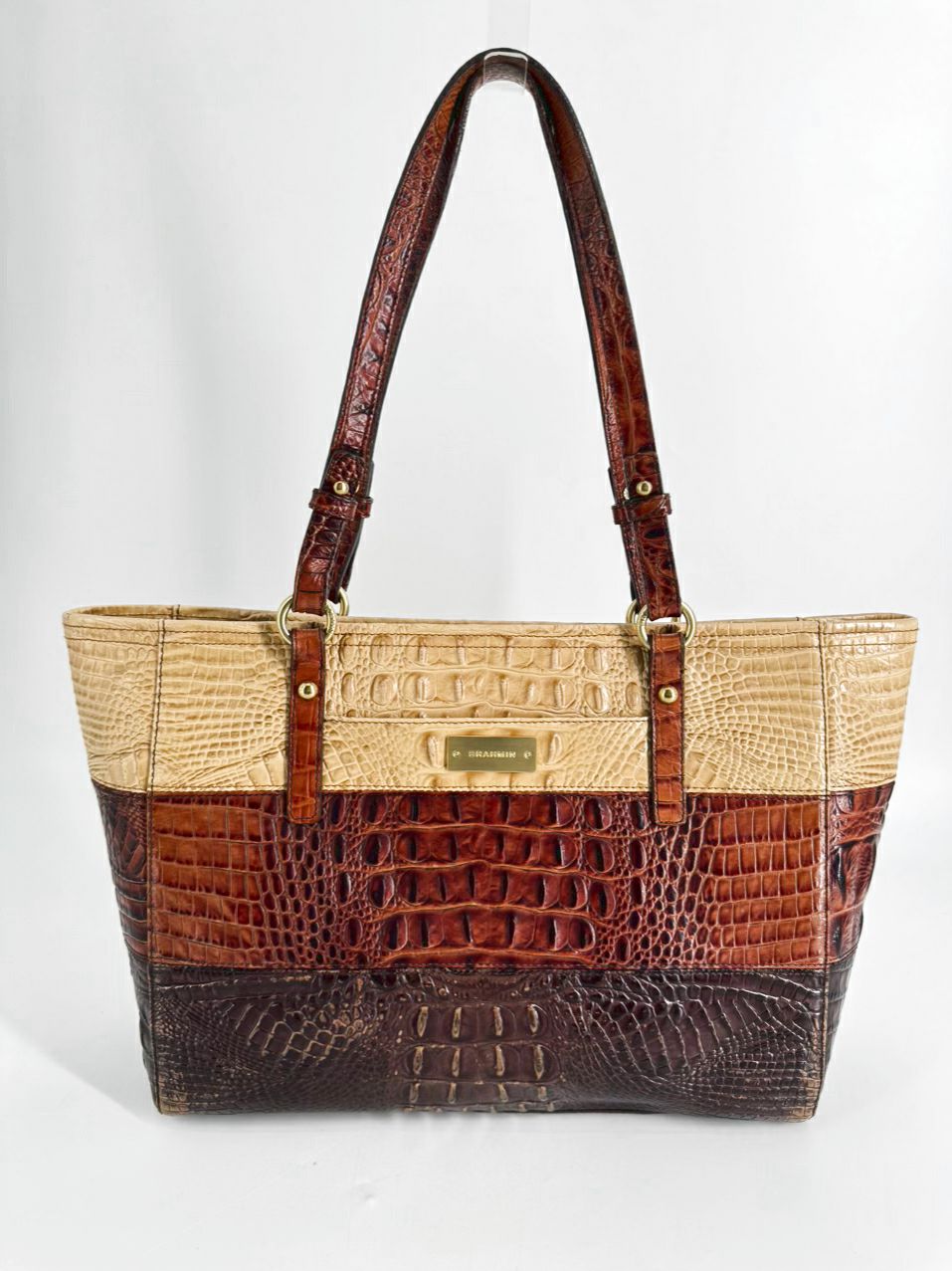 BRAHMIN Cream & Brown Embossed Leather Purse