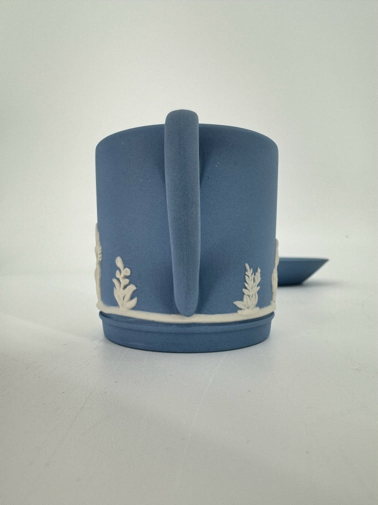 WEDGWOOD Blue & White Set of 6 Jasperware Cups & Saucers
