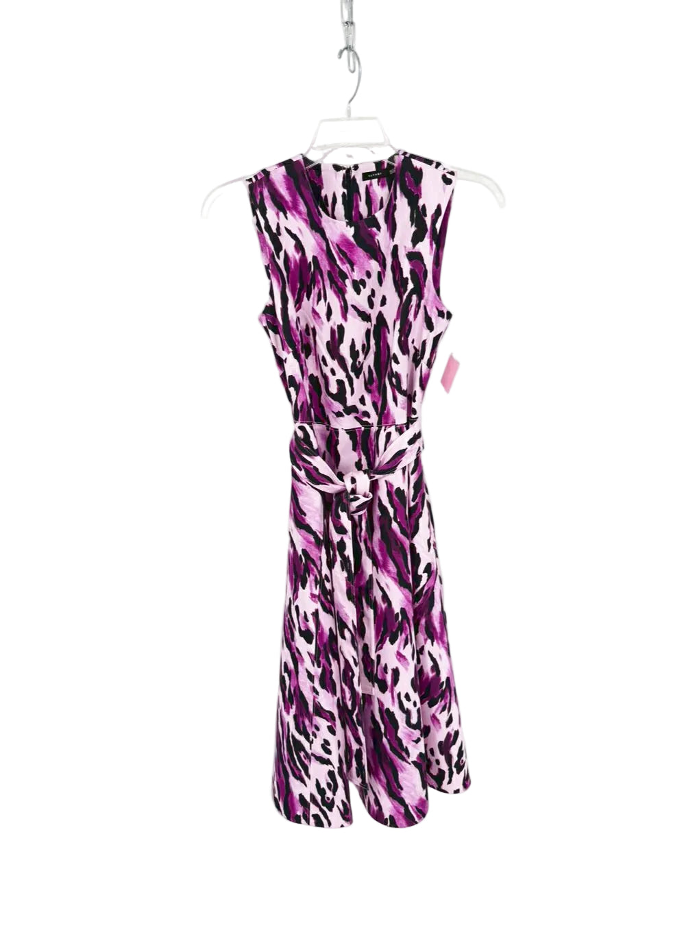 NATORI Wmn's Size 6 Fuschia & Black Belted Midi-Dress NWT
