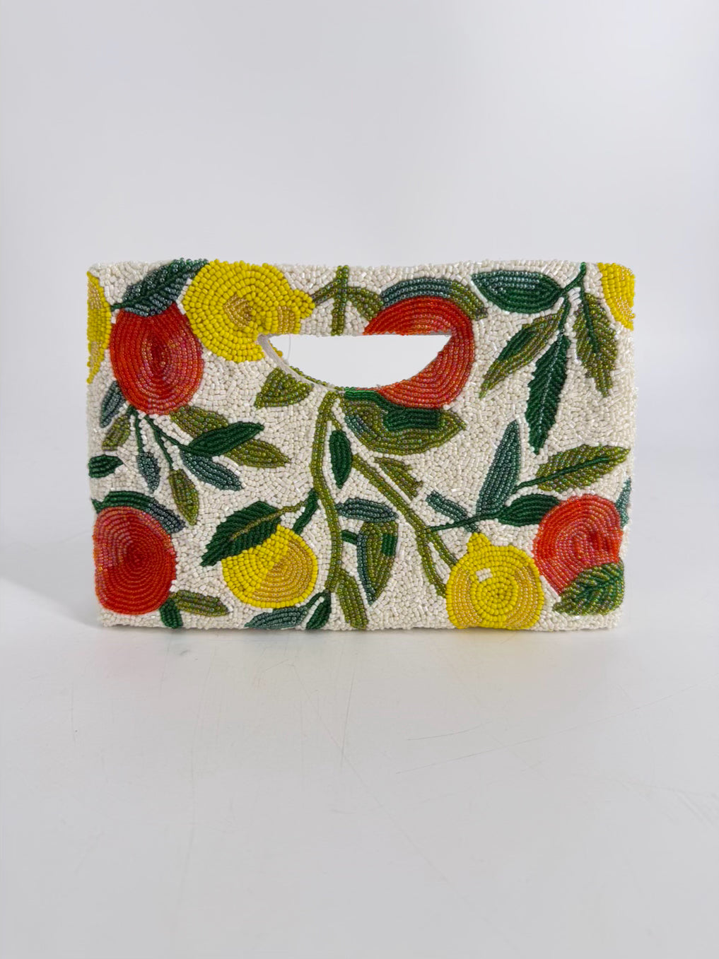 TIANA Citrus Beaded Green, White & Orange Fruit Clutch Bag NWT