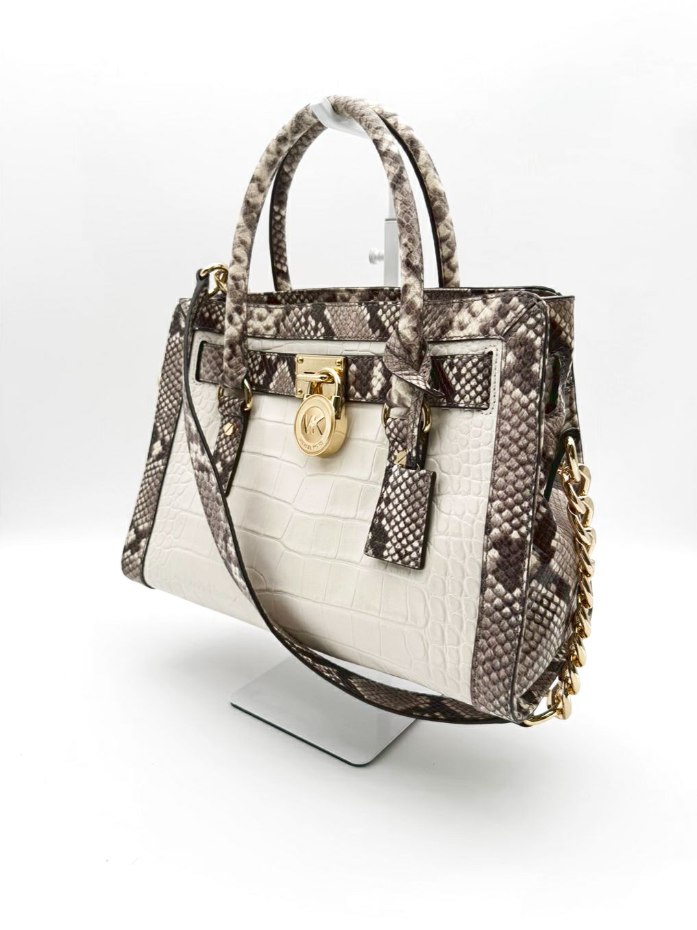 MICHAEL MICHAEL KORS Hamilton Taupe & White Animal Print Purse