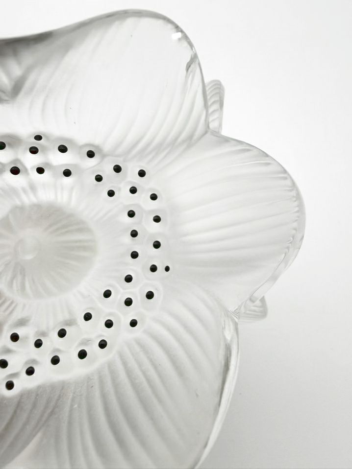 SIGNED LALIQUE Frosted Glass Anemone Candle Holders