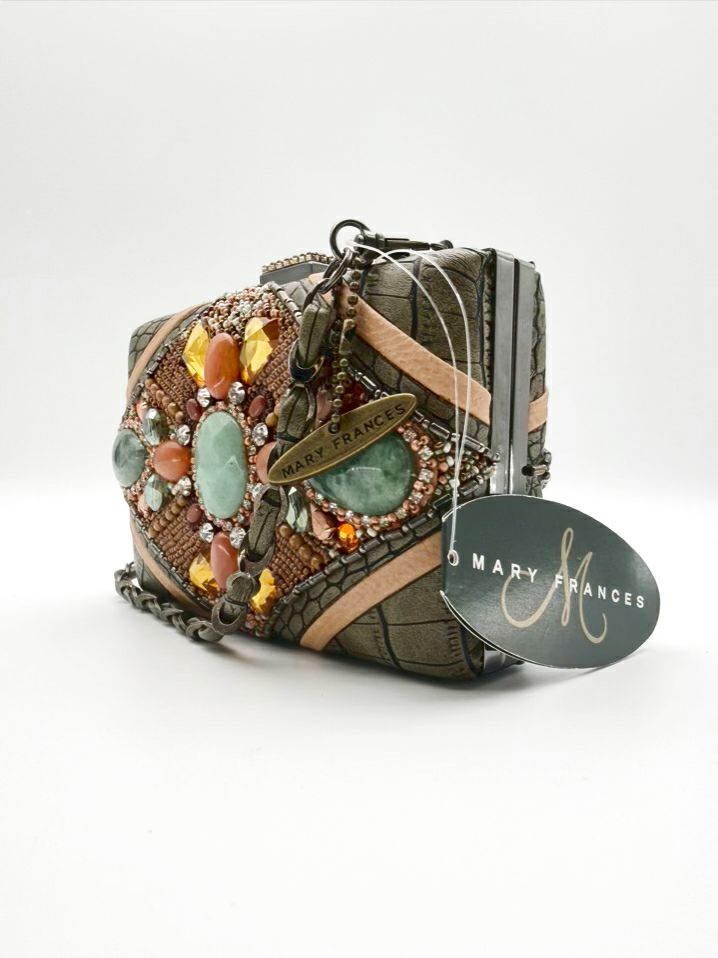 MARY FRANCES Cast A Spell Beaded Blue & Orange Clutch Bag NWT