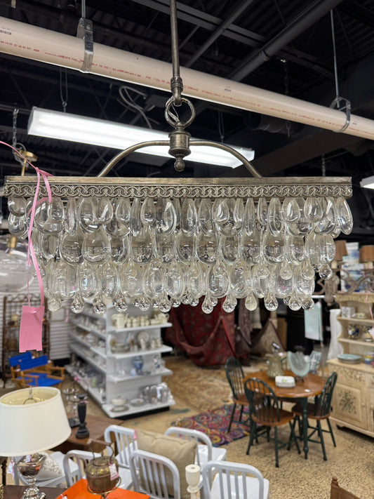 Brushed Silver Metal Glass Teardrop Rectangular Light Fixture