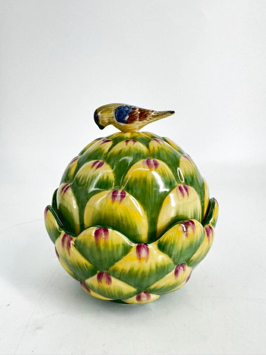 CHELSEA HOUSE Green & Yellow Porcelain Artichoke w/ Bird Box