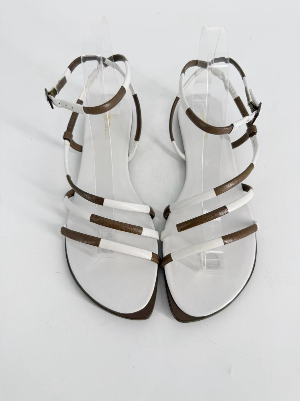 TORY BURCH Size 9 White & Brown Leather Sandals