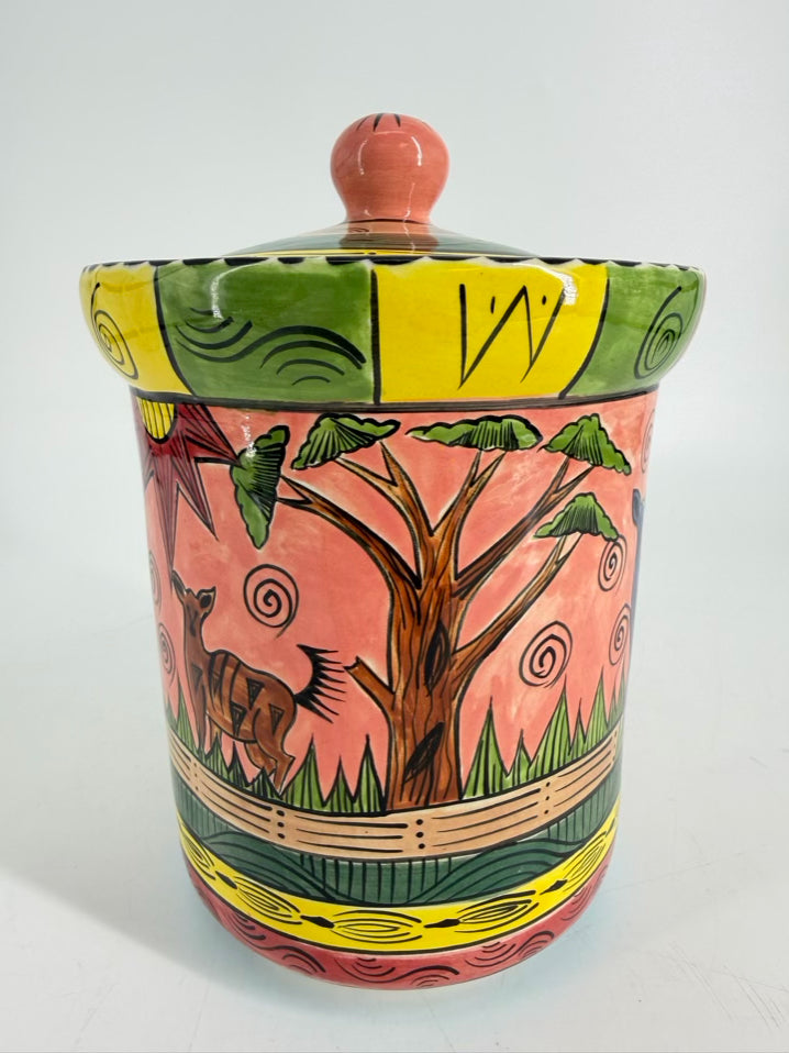 ZIMBABWE Multi Colored Ceramic Large Jar w/ Lid