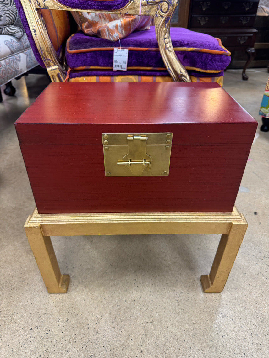 Red Box w/ Brass Mounts on Gold Stand