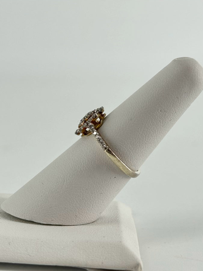 STERLING SILVER Gold Tone Clear Stone Floral Engagement Ring