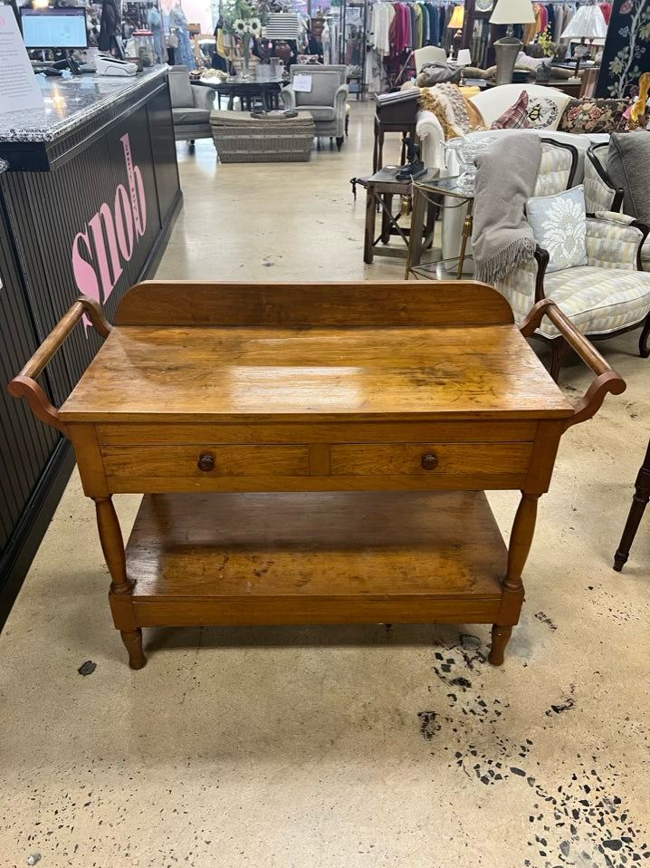 ANTIQUE Wood Wash Stand w/ Towel Bars and 2 Drawers