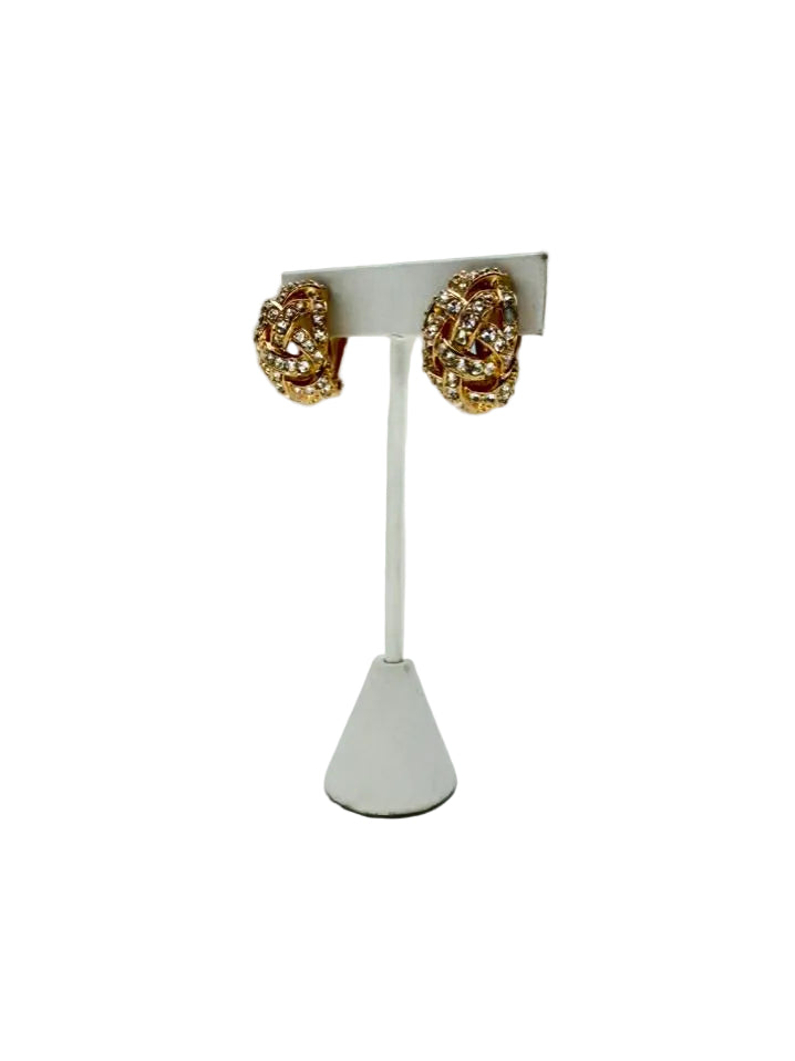 ST. JOHN Gold Tone Lattice Clip On Earrings w/ Gemstone