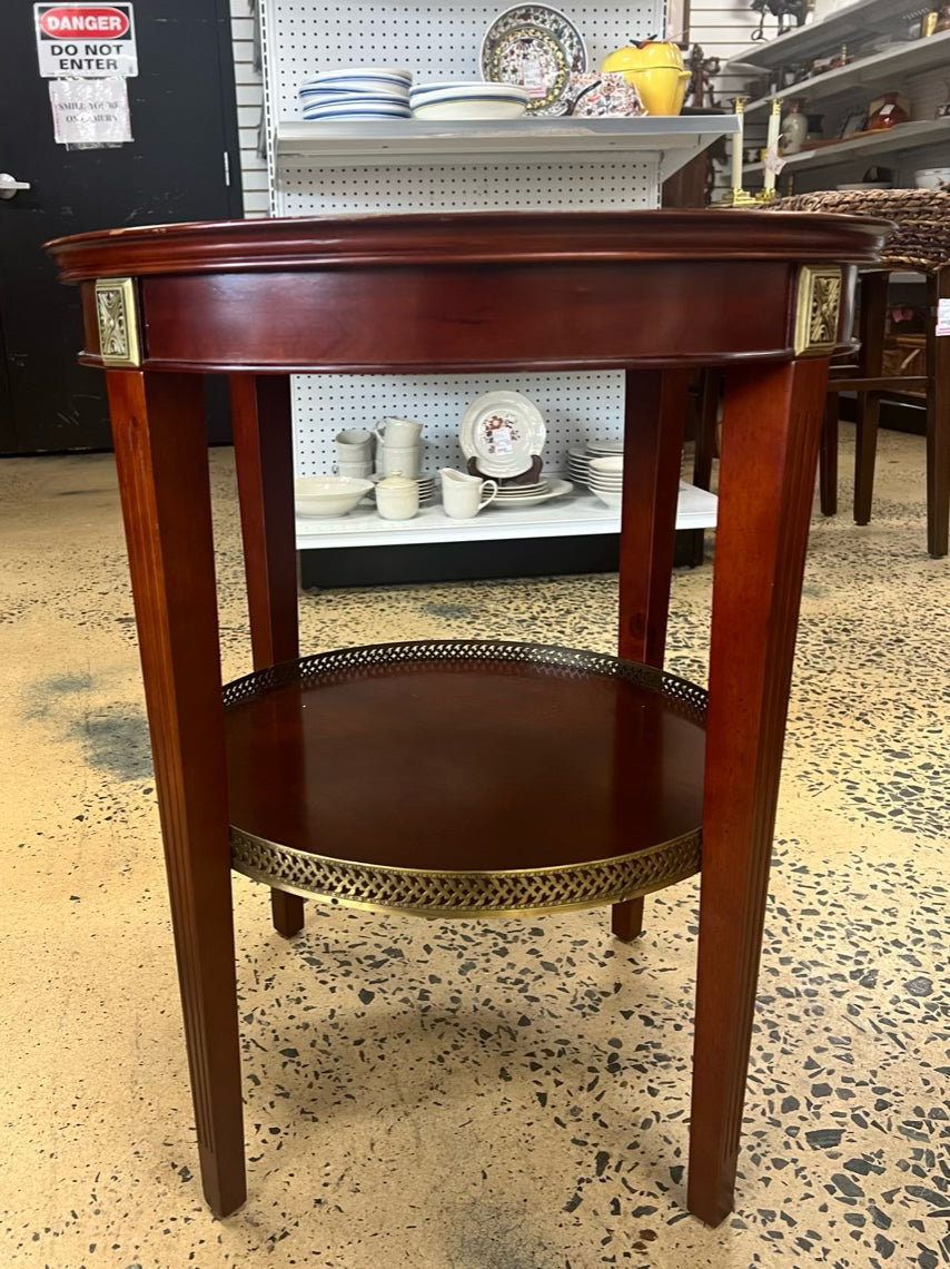 BOMBAY ROUND Dark Wood Occasional Table w/ Brass Detail