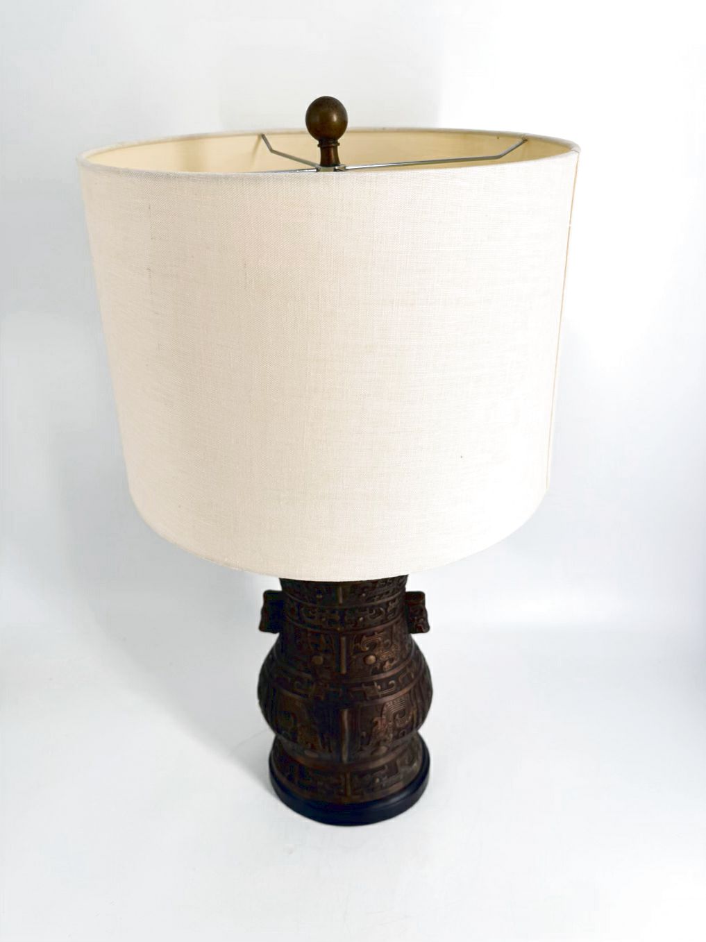 Bronze Asian Wine Vessel Style Lamp w/ Shade