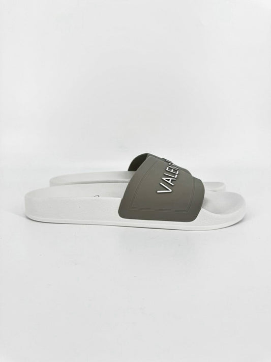 VALENTINO Size 11 Gray & White Rubber Slides